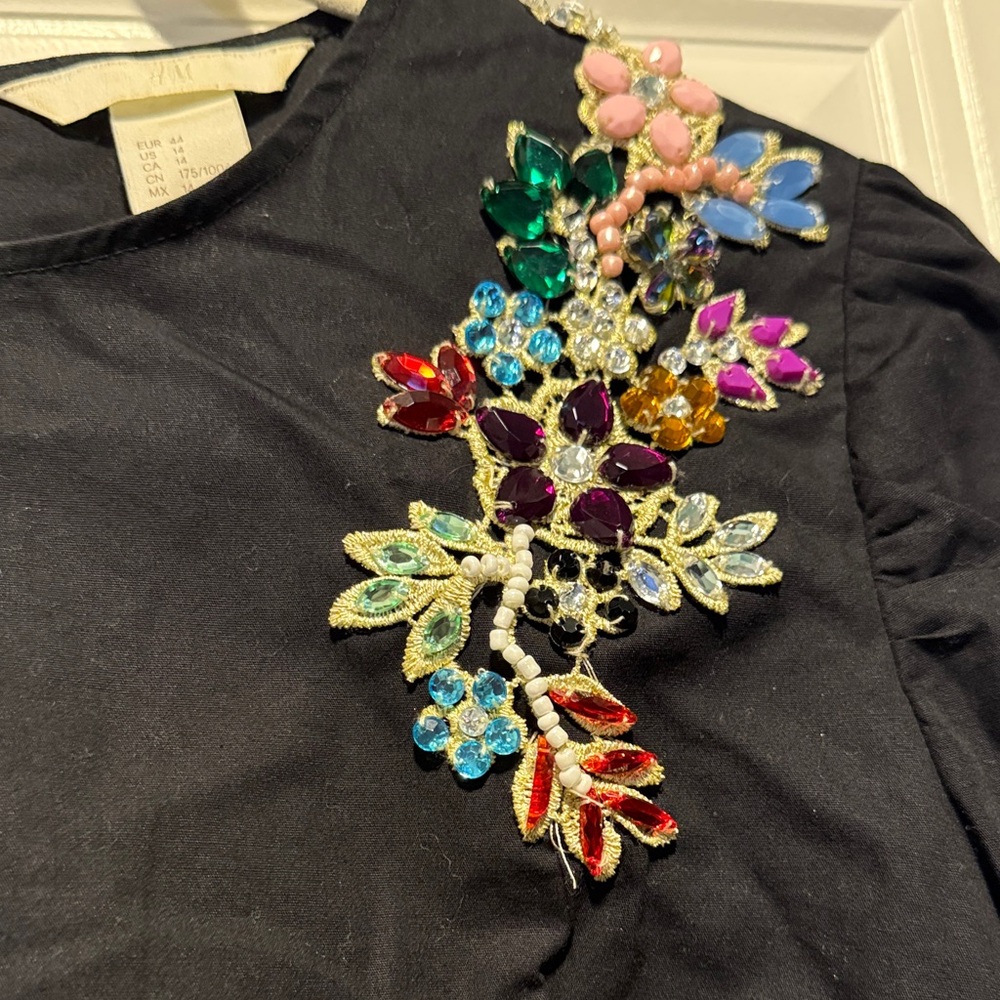 H&M Black Blouse with Floral Embroidery - Picture 3 of 5